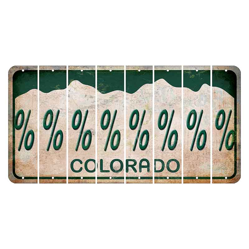 Colorado White|Green Mountains Cut License Plate Strips (Set of 8) Percent Sign
