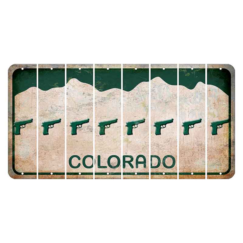 Colorado White|Green Mountains Cut License Plate Strips (Set of 8) Handgun