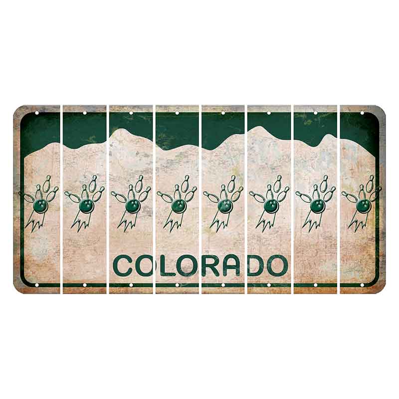 Colorado White|Green Mountains Cut License Plate Strips (Set of 8) Bowling