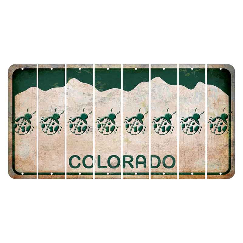 Colorado White|Green Mountains Cut License Plate Strips (Set of 8) Ladybug