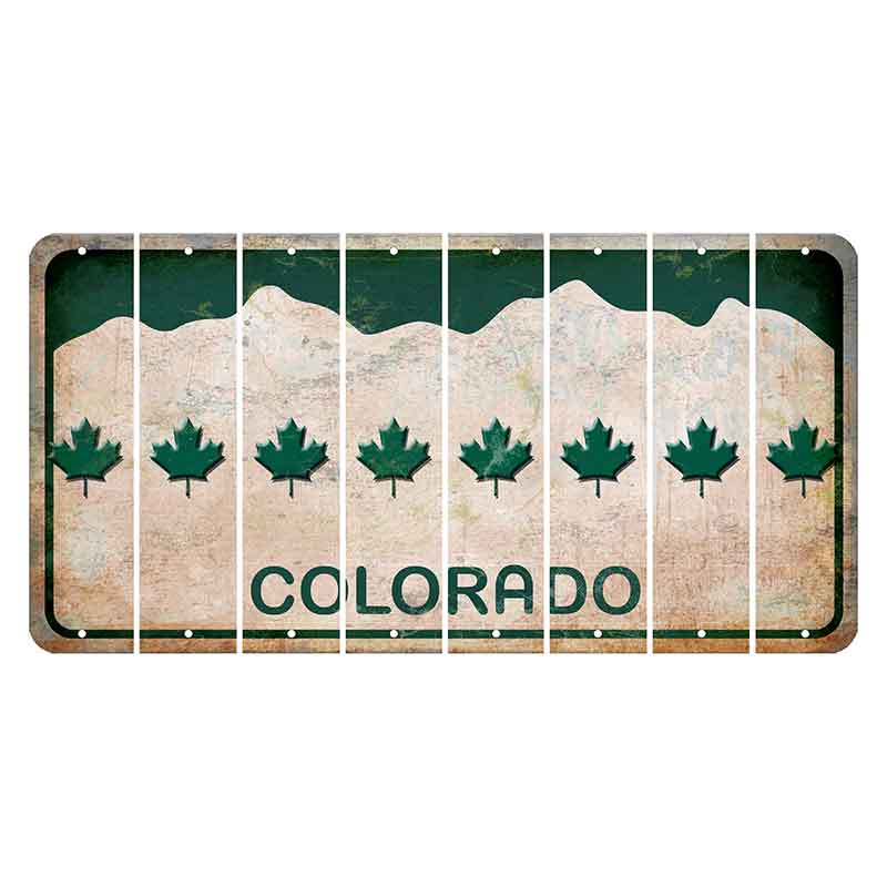 Colorado White|Green Mountains Cut License Plate Strips (Set of 8) Maple Leaf