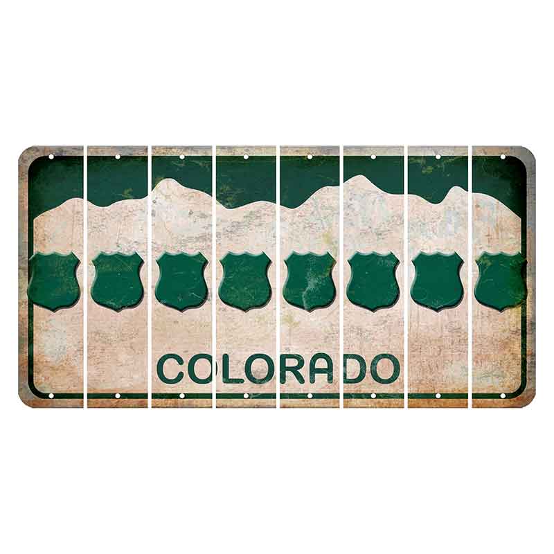 Colorado White|Green Mountains Cut License Plate Strips (Set of 8)