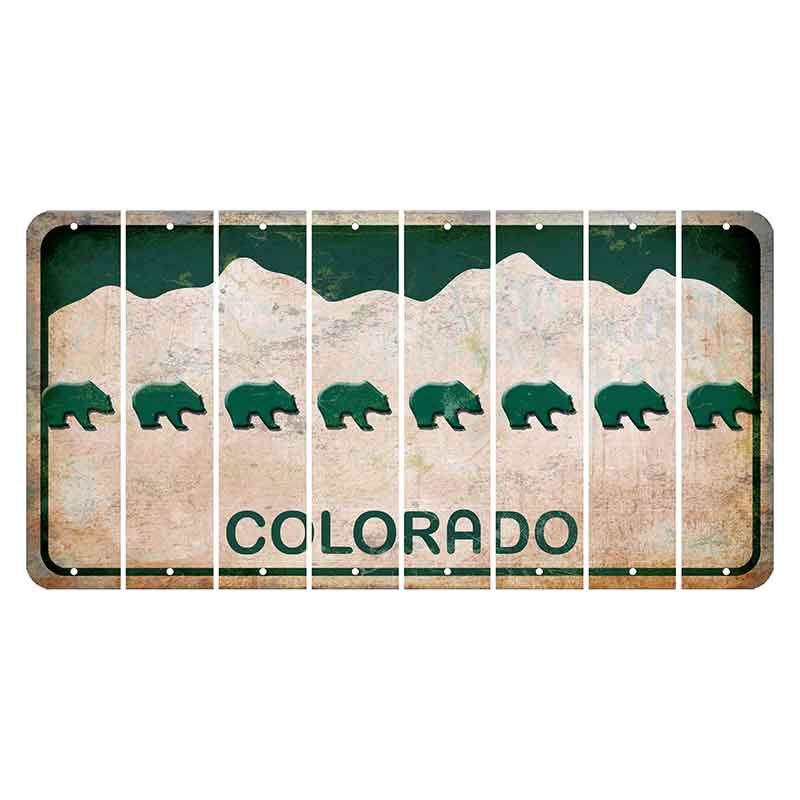 Colorado White|Green Mountains Cut License Plate Strips (Set of 8) Bear