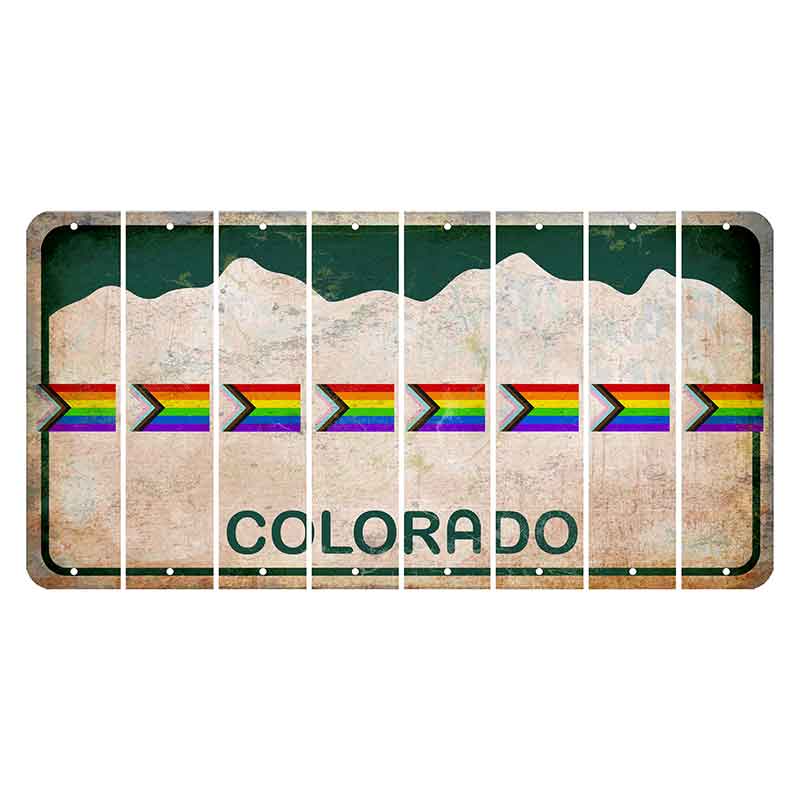 Colorado White|Green Mountains Cut License Plate Strips (Set of 8) LGBTQ Flag
