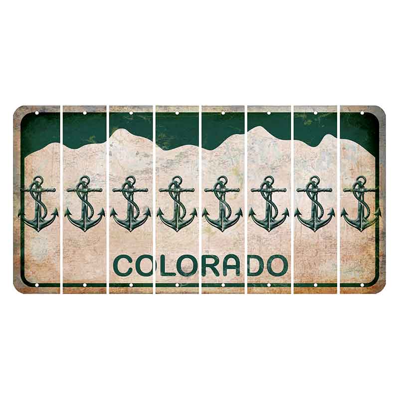 Colorado White|Green Mountains Cut License Plate Strips (Set of 8) Boat Anchor