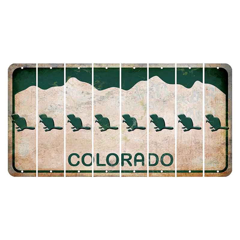 Colorado White|Green Mountains Cut License Plate Strips (Set of 8) Beaver