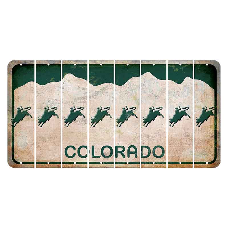 Colorado White|Green Mountains Cut License Plate Strips (Set of 8) Bull Rider