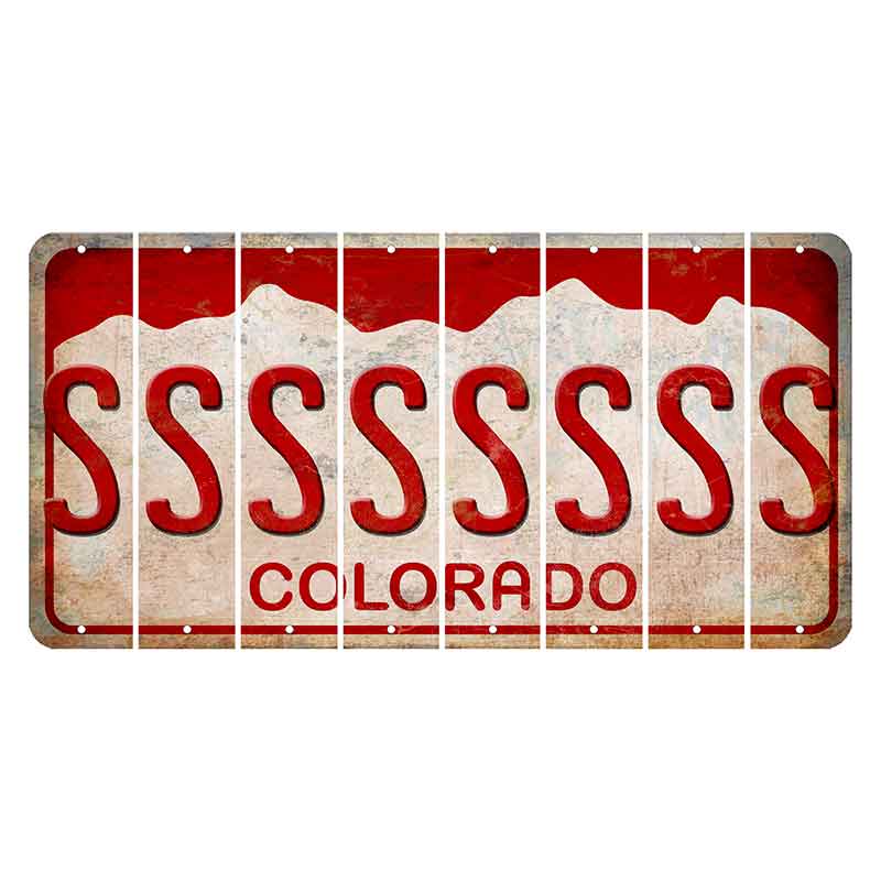 Colorado White|Red Mountains Cut License Plate Strips (Set of 8)