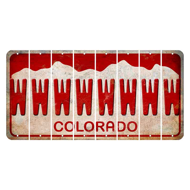 Colorado White|Red Mountains Cut License Plate Strips (Set of 8)