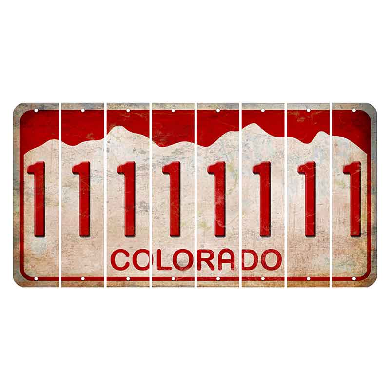 Colorado White|Red Mountains Cut License Plate Strips (Set of 8)