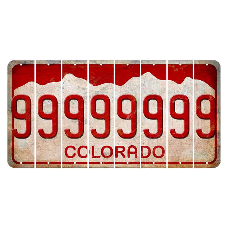 Colorado White|Red Mountains Cut License Plate Strips (Set of 8)