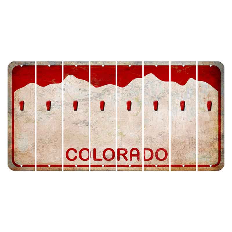 Colorado White|Red Mountains Cut License Plate Strips (Set of 8)