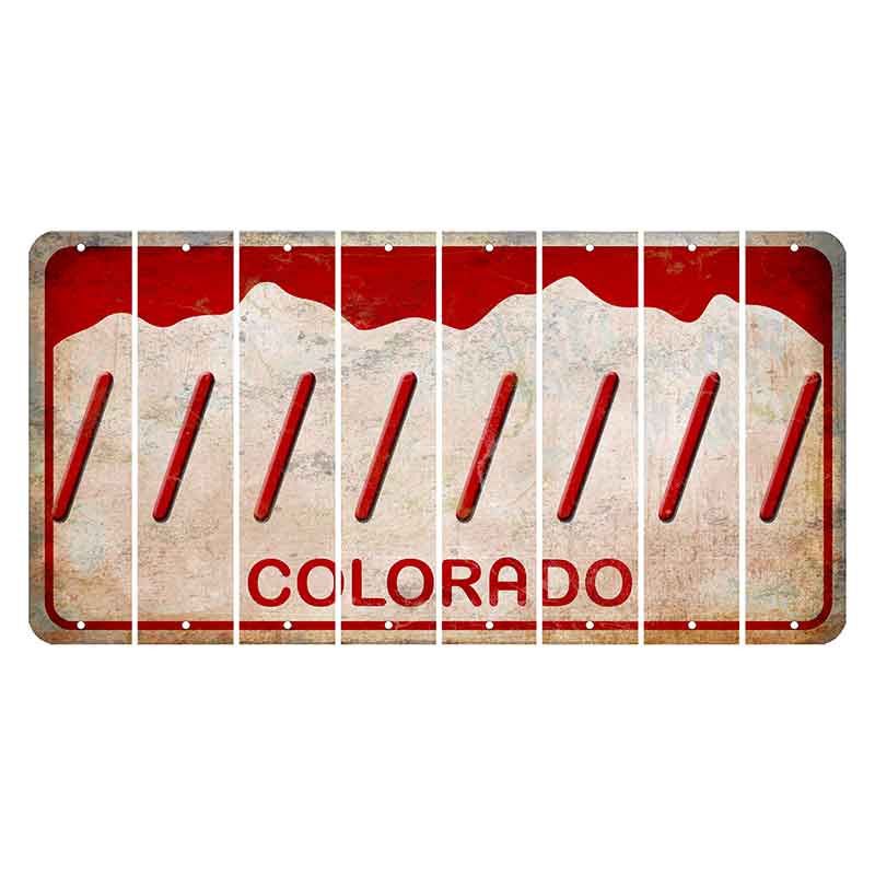 Colorado White|Red Mountains Cut License Plate Strips (Set of 8)