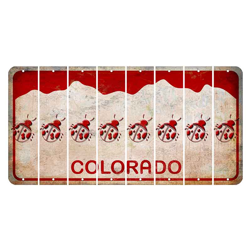 Colorado White|Red Mountains Cut License Plate Strips (Set of 8) Ladybug