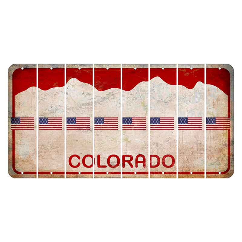 Colorado White|Red Mountains Cut License Plate Strips (Set of 8) American Flag