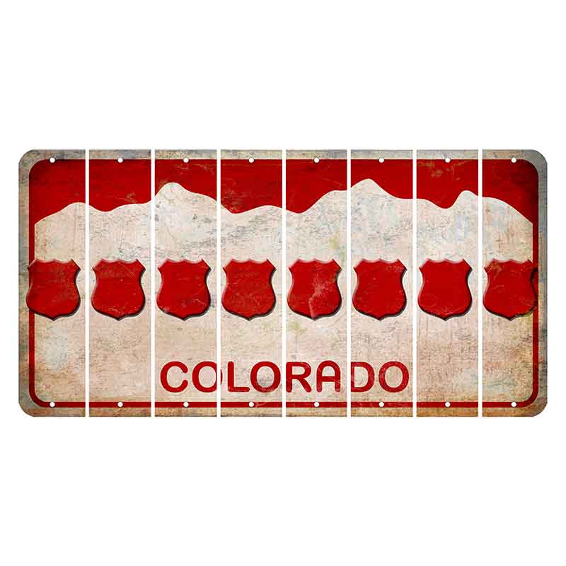 Colorado White|Red Mountains Cut License Plate Strips (Set of 8) Police Badge