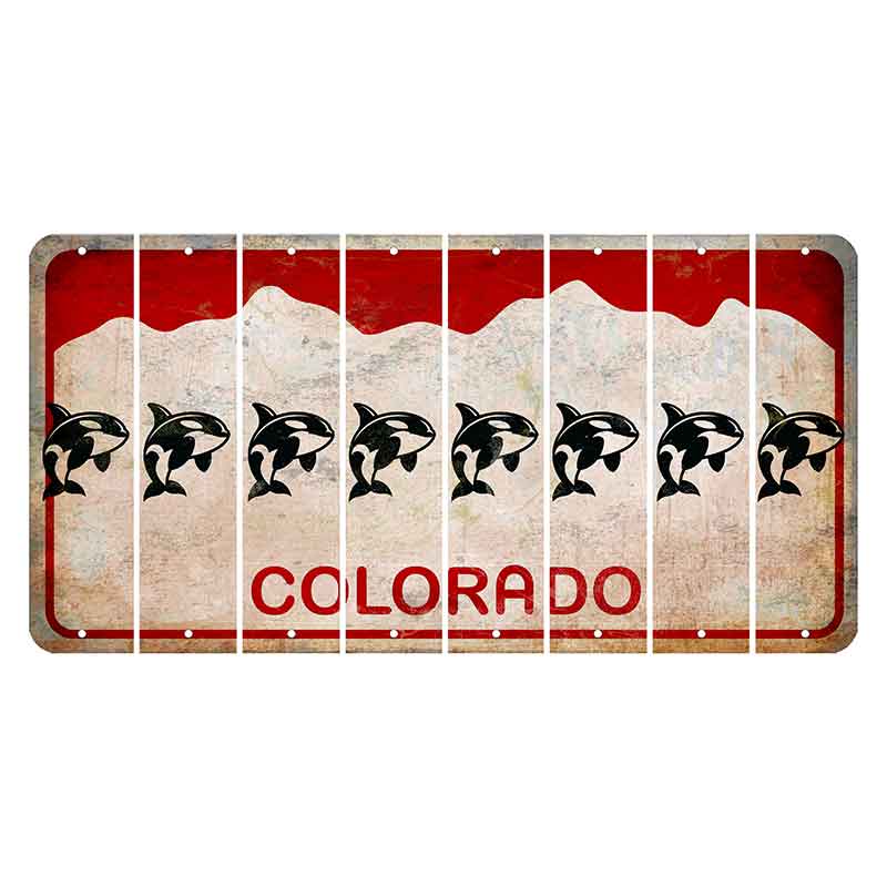 Colorado White|Red Mountains Cut License Plate Strips (Set of 8) Whale