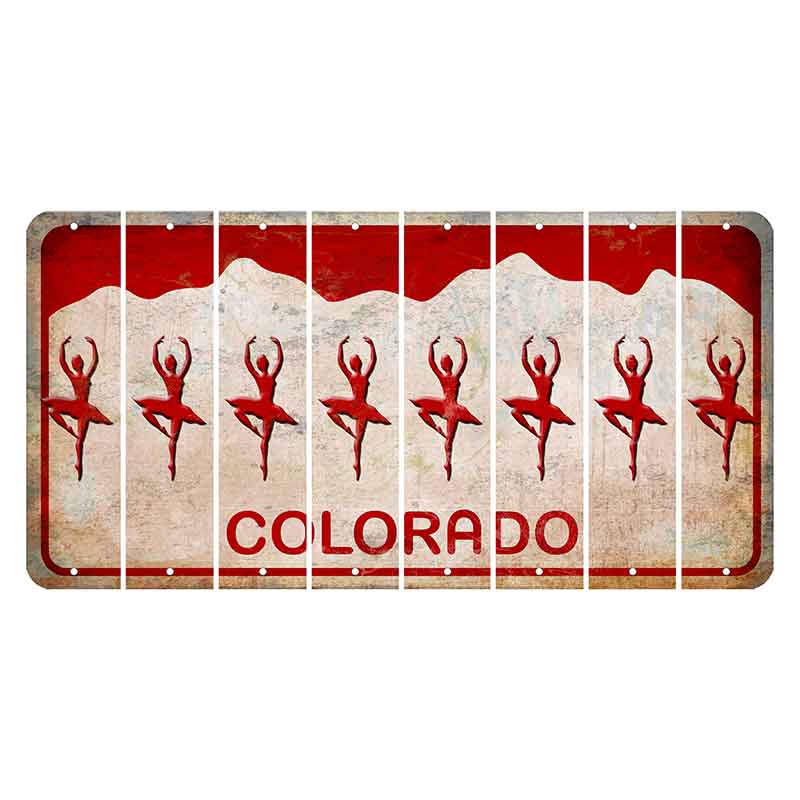 Colorado White|Red Mountains Cut License Plate Strips (Set of 8) Ballerina Dancer