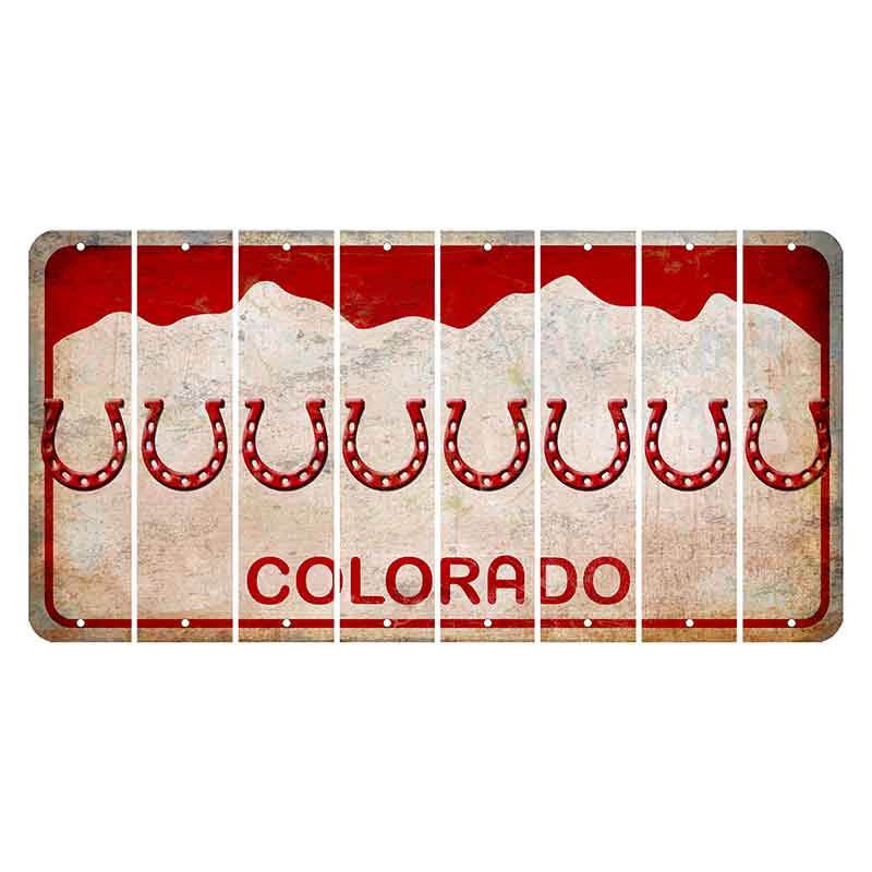 Colorado White|Red Mountains Cut License Plate Strips (Set of 8) Horseshoe