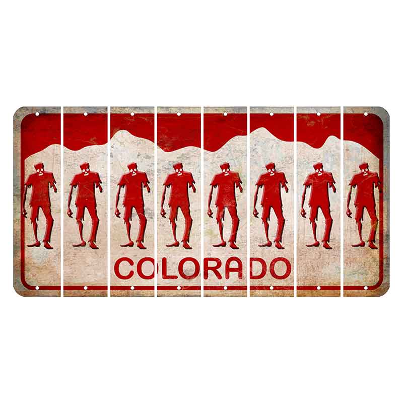 Colorado White|Red Mountains Cut License Plate Strips (Set of 8) Zombie