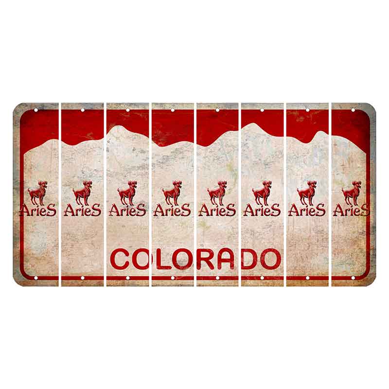 Colorado White|Red Mountains Cut License Plate Strips (Set of 8) Zodiac Sign - Aries