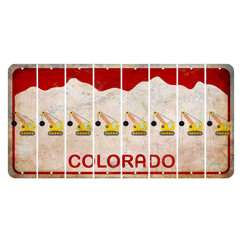 Colorado White|Red Mountains Cut License Plate Strips (Set of 8) Wrecking Ball Crane