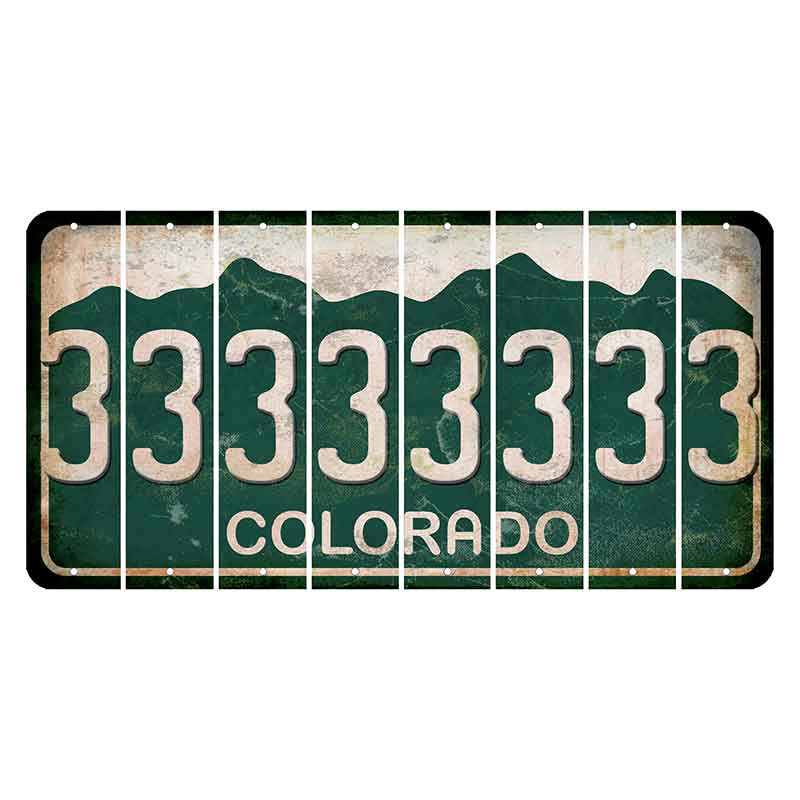 Colorado Green|White Mountains Cut License Plate Strips (Set of 8)