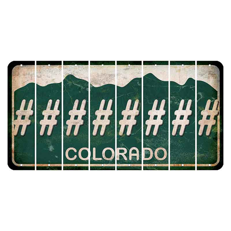 Colorado Green|White Mountains Cut License Plate Strips (Set of 8) Hashtag