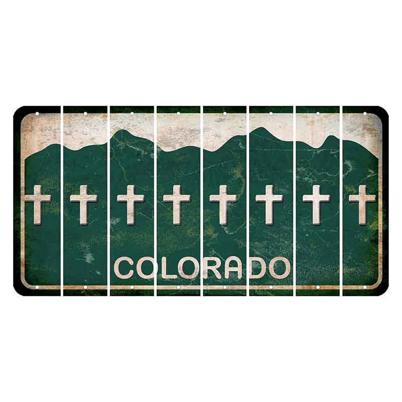 Colorado Green|White Mountains Cut License Plate Strips (Set of 8) Cross