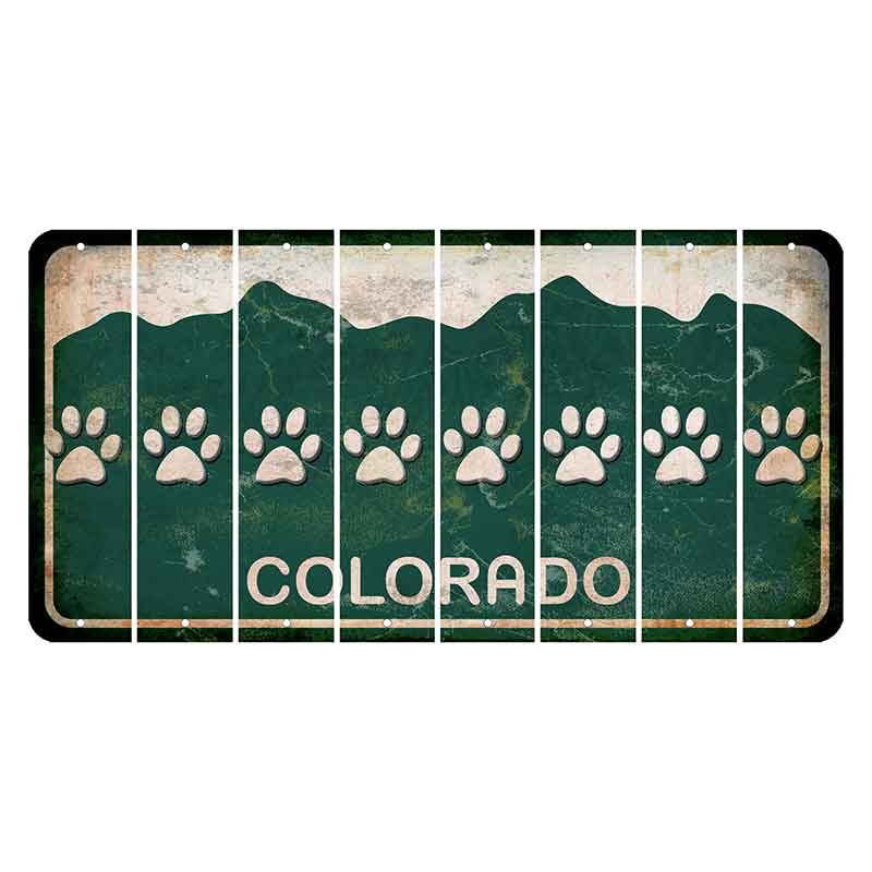 Colorado Green|White Mountains Cut License Plate Strips (Set of 8) Dog Paw