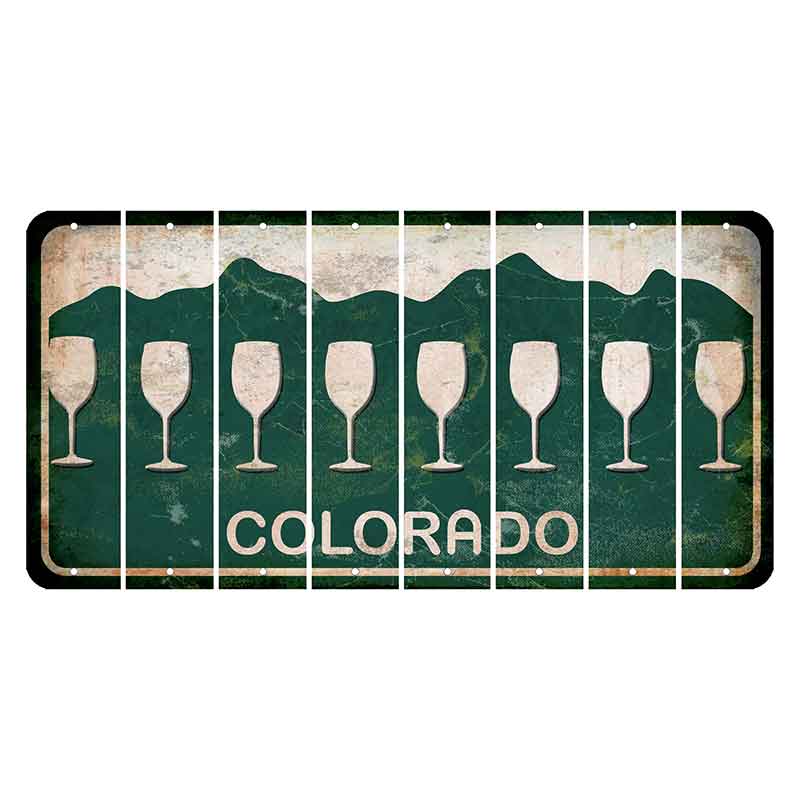Colorado Green|White Mountains Cut License Plate Strips (Set of 8) Wine Glass