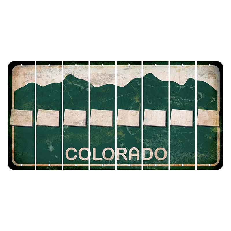 Colorado Green|White Mountains Cut License Plate Strips (Set of 8)