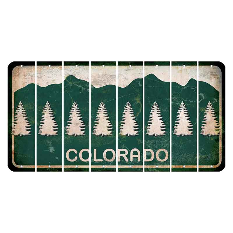 Colorado Green|White Mountains Cut License Plate Strips (Set of 8)