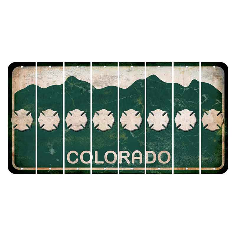 Colorado Green|White Mountains Cut License Plate Strips (Set of 8) Fire Badge
