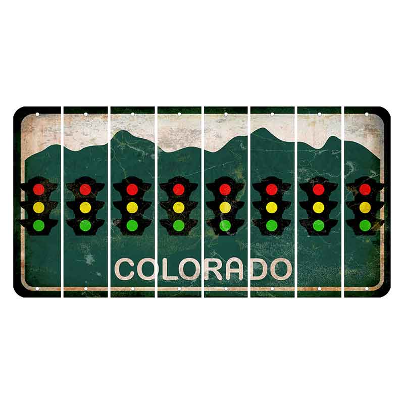 Colorado Green|White Mountains Cut License Plate Strips (Set of 8) Traffic Light