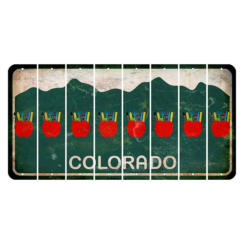 Colorado Green|White Mountains Cut License Plate Strips (Set of 8) Teacher Apple