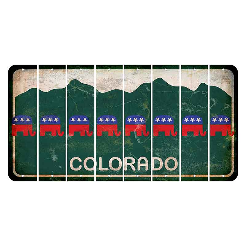 Colorado Green|White Mountains Cut License Plate Strips (Set of 8) Republican