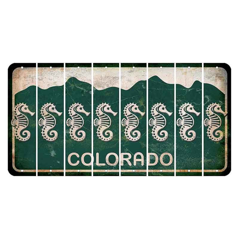 Colorado Green|White Mountains Cut License Plate Strips (Set of 8) Seahorse