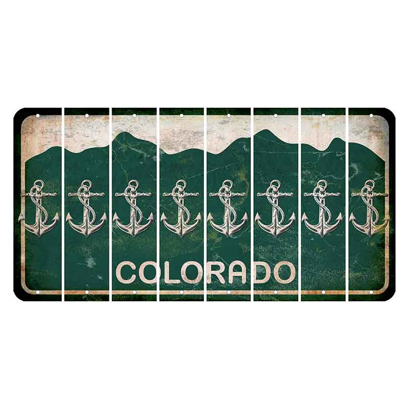 Colorado Green|White Mountains Cut License Plate Strips (Set of 8) Boat Anchor