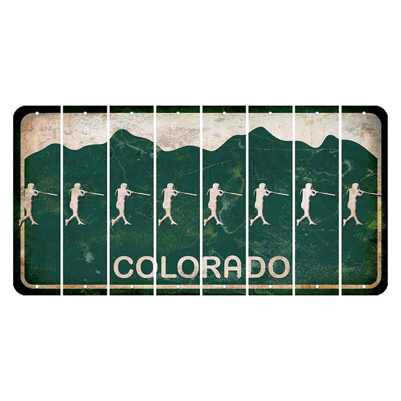 Colorado Green|White Mountains Cut License Plate Strips (Set of 8) Softball Batter