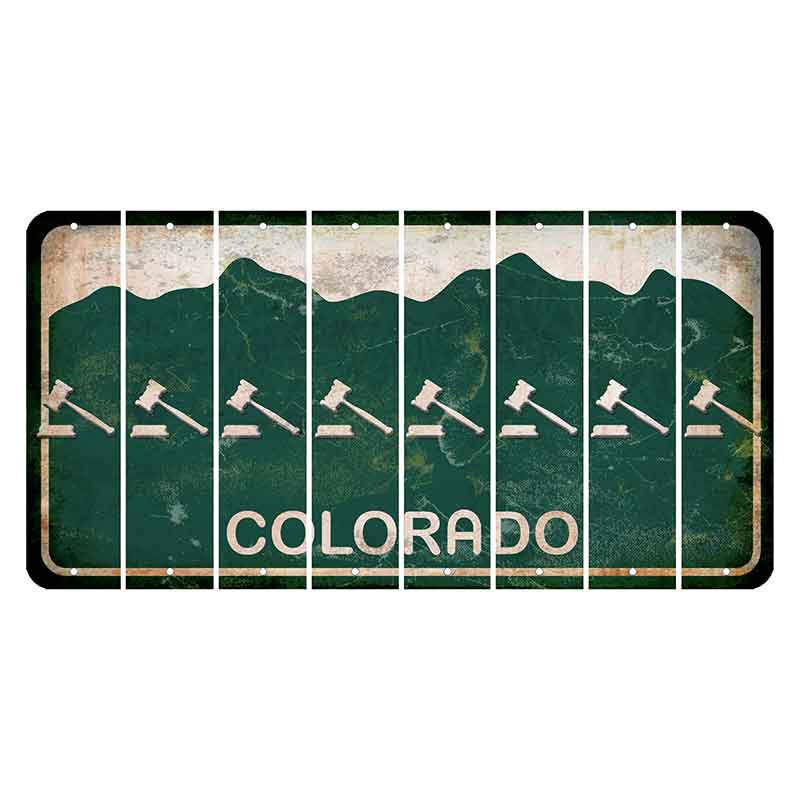 Colorado Green|White Mountains Cut License Plate Strips (Set of 8) Gavel