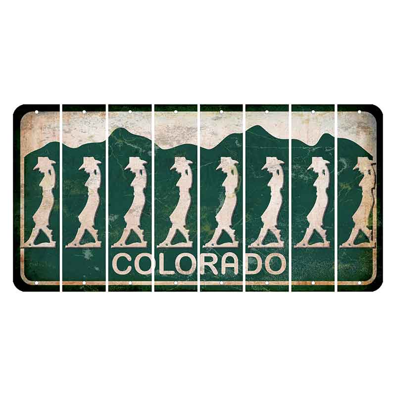 Colorado Green|White Mountains Cut License Plate Strips (Set of 8) Cowgirl - Leaning