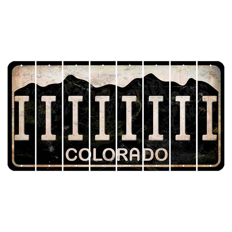 Colorado Black|White Mountains Cut License Plate Strips (Set of 8) I