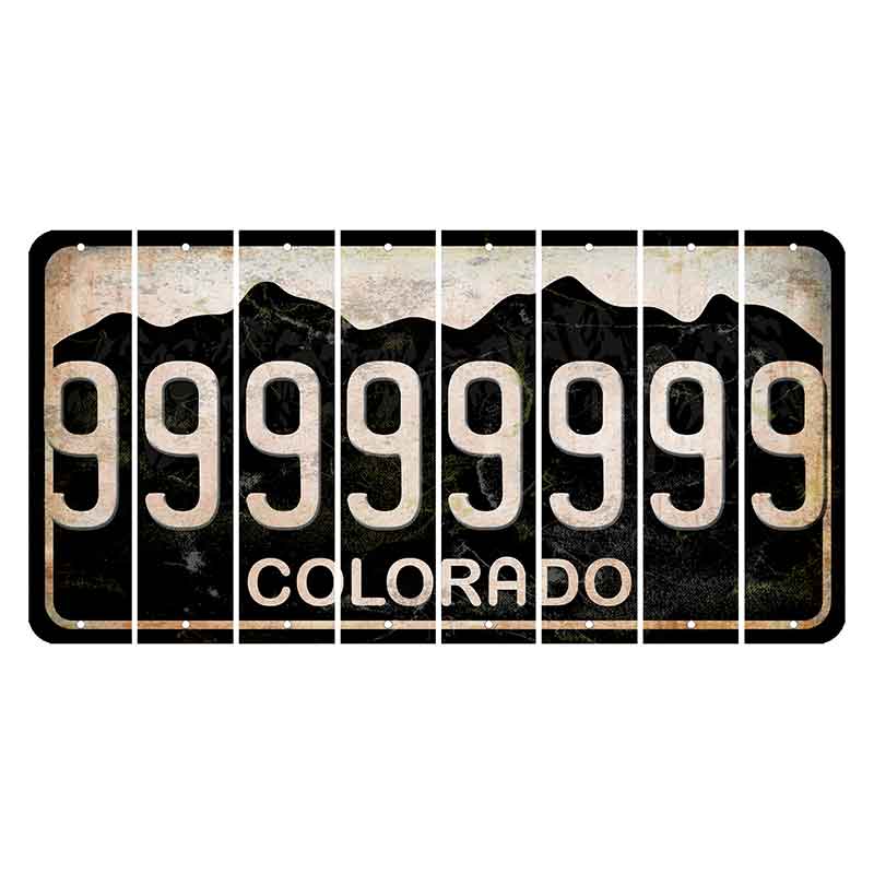 Colorado Black|White Mountains Cut License Plate Strips (Set of 8)