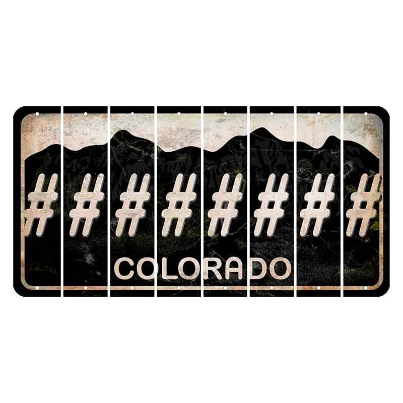 Colorado Black|White Mountains Cut License Plate Strips (Set of 8) Hashtag