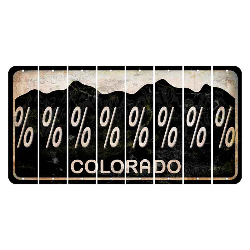 Colorado Black|White Mountains Cut License Plate Strips (Set of 8) Percent Sign