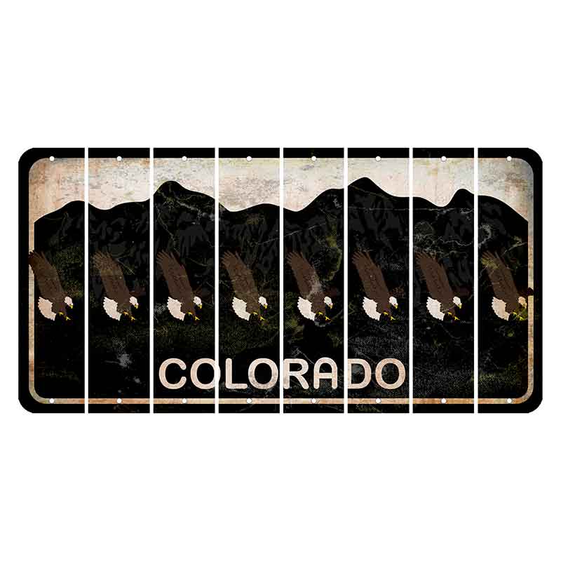 Colorado Black|White Mountains Cut License Plate Strips (Set of 8)