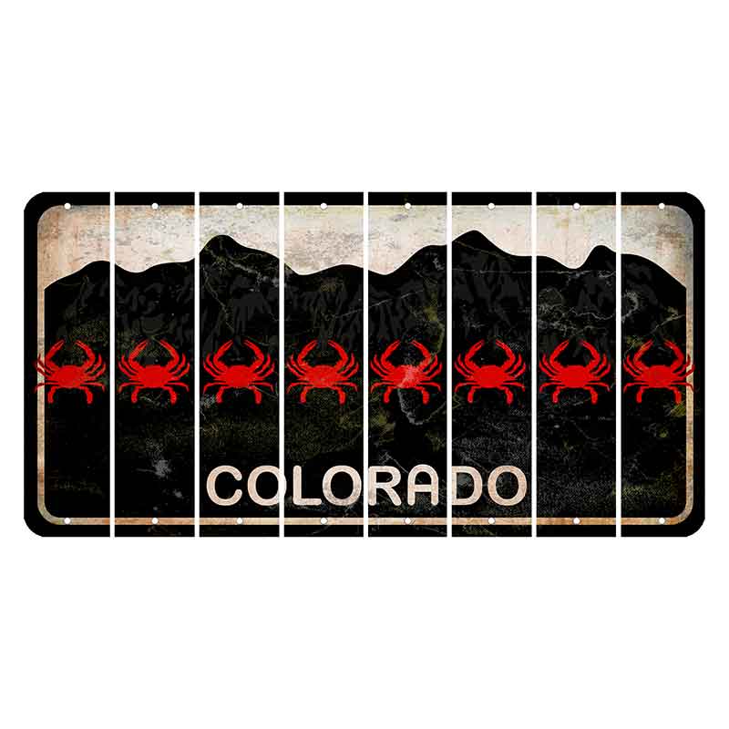 Colorado Black|White Mountains Cut License Plate Strips (Set of 8) Crab