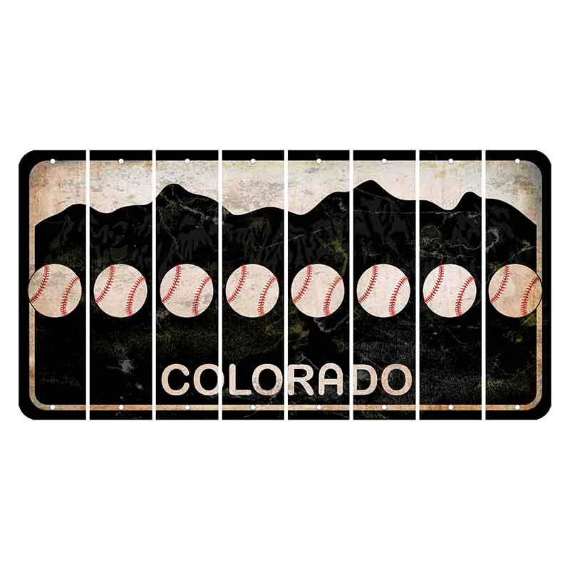 Colorado Black|White Mountains Cut License Plate Strips (Set of 8) Baseball