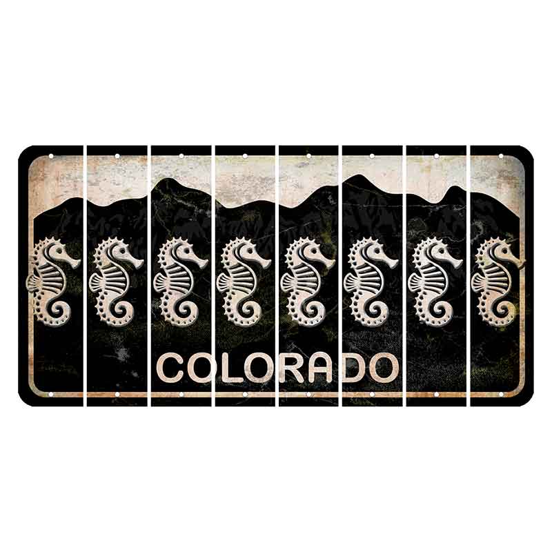 Colorado Black|White Mountains Cut License Plate Strips (Set of 8) Seahorse